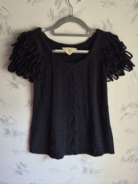 Anthropologie HWR Monogram Black Sweater Loop XS